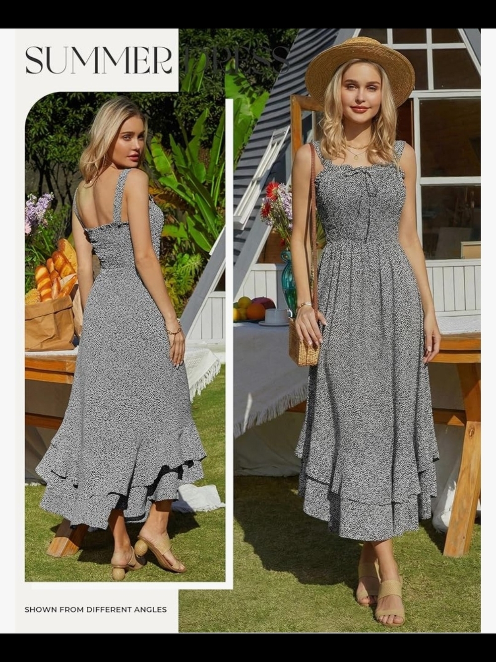 Grace Karin Black & White Speckled Midi Dress